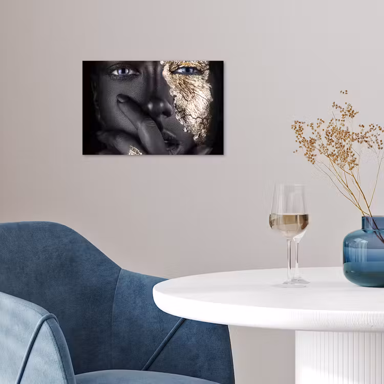 Vrouw - Goud - Zwart - Schmink - Luxe poster papier klein -sfeer3