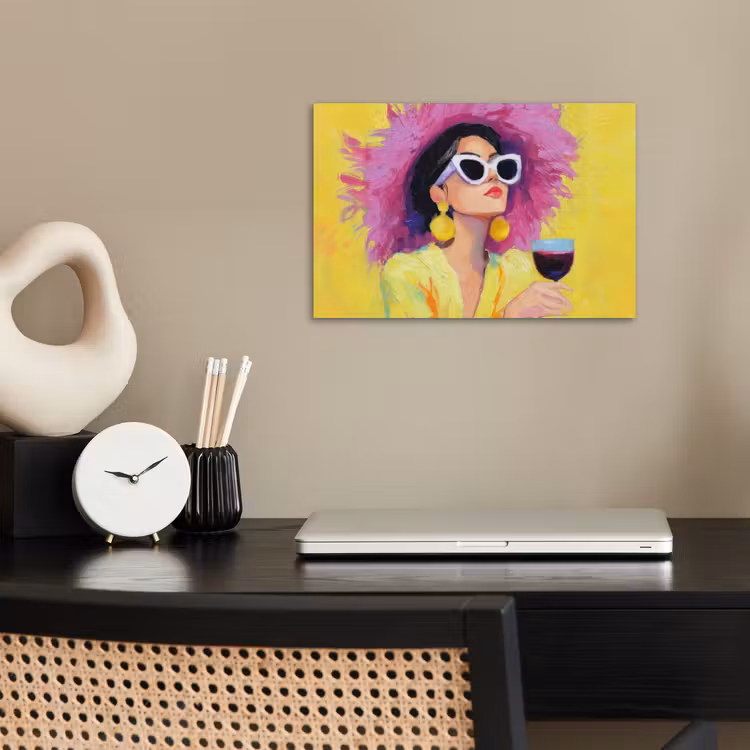 Vrouw - Hoed - Paars - Wijn poster papier klein -sfeer1