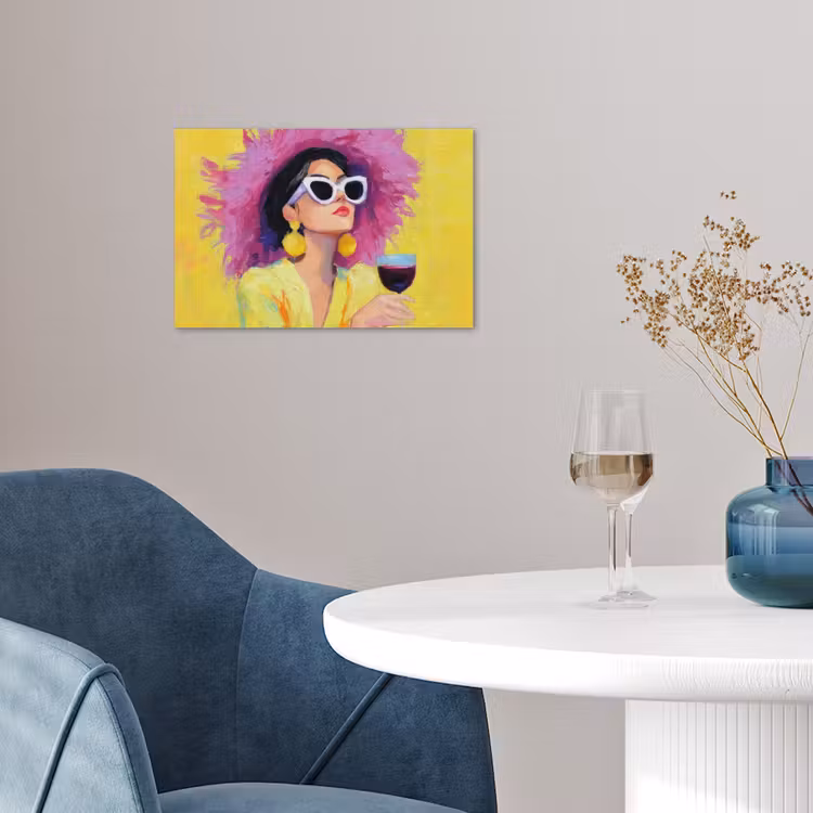Vrouw - Hoed - Paars - Wijn poster papier klein -sfeer3