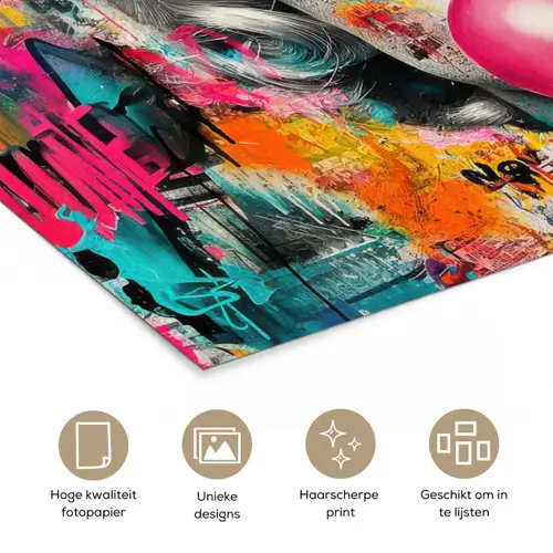 Vrouw - Kauwgom - Graffiti - Neonkleuren poster papier klein -closeup_NL