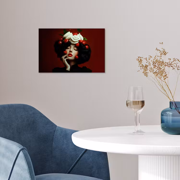 Vrouw - Kersen - Slagroom poster papier klein -sfeer3