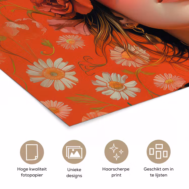 Vrouw - Kleurrijk - Dierenprint - Bloemen poster papier klein -closeup_NL
