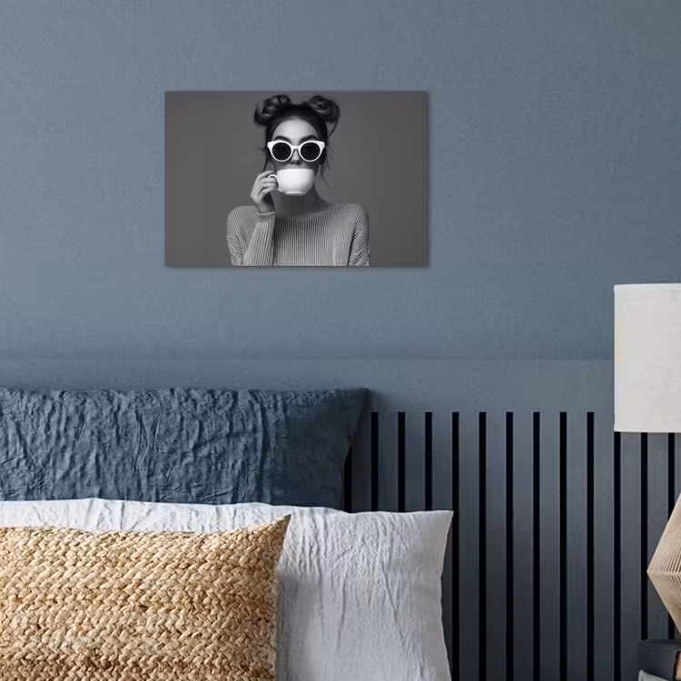 Vrouw - Koffie - Zwart - Wit poster papier klein -sfeer2