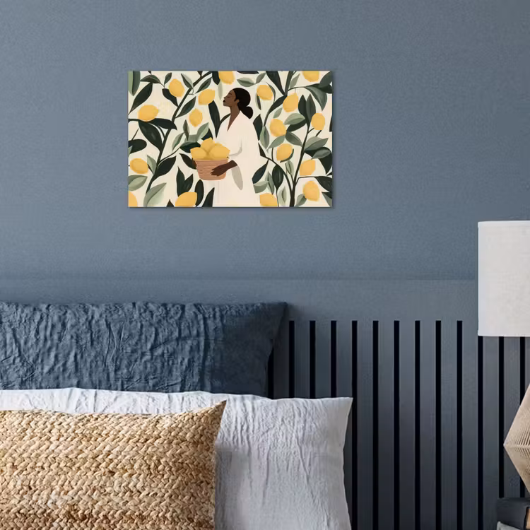 Vrouw - Mand - Citroenen - Bladeren poster papier klein -sfeer2