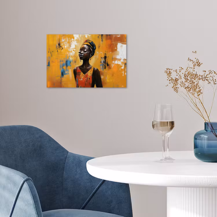 Vrouw - Ogen - Penseelstreken - Geel poster papier klein -sfeer3
