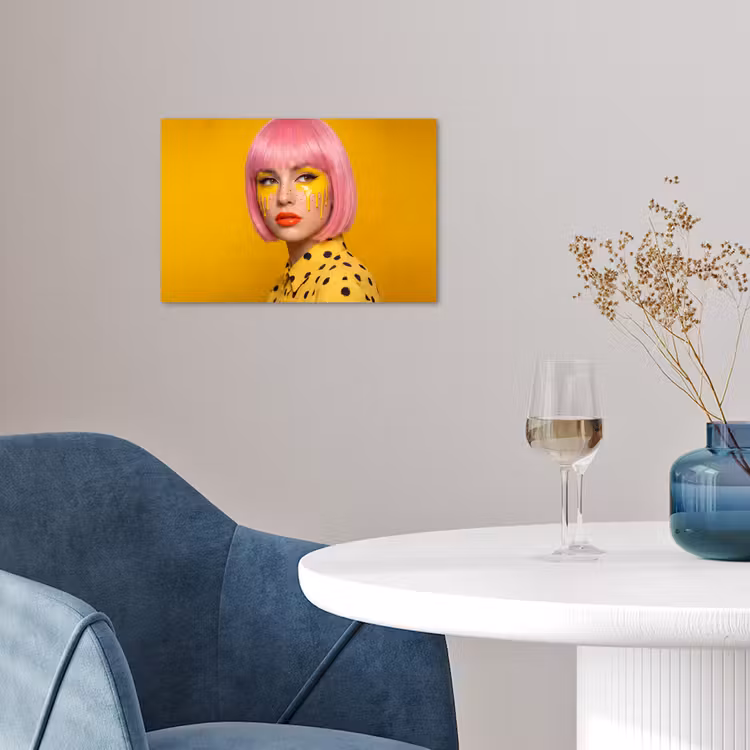 Vrouw - Portret - Abstract - Kleurrijk - Geel poster papier klein -sfeer3