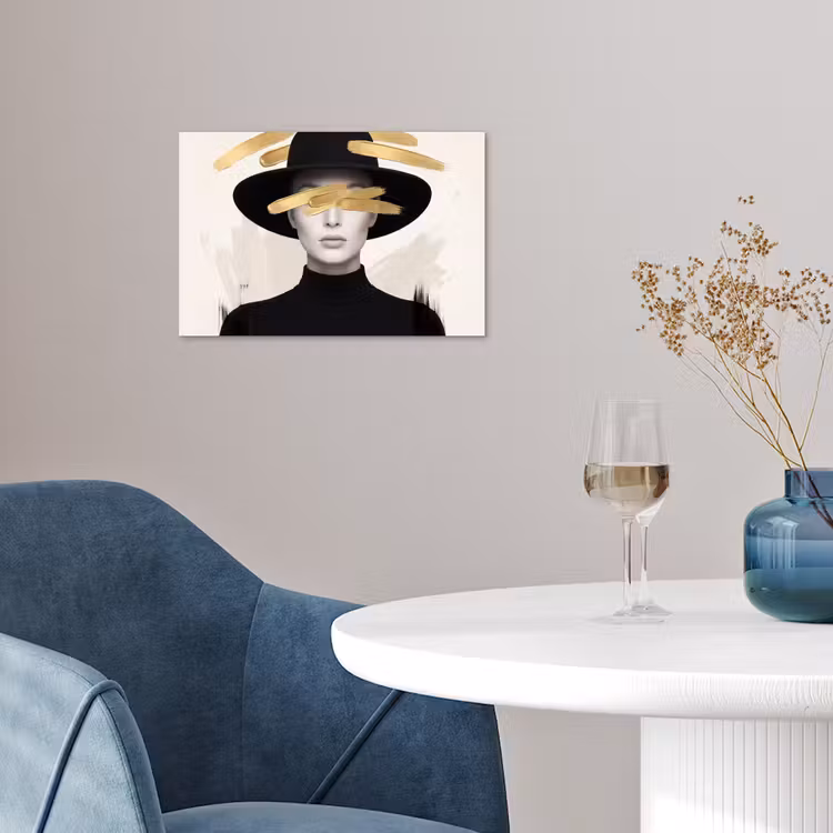 Vrouw - Portret - Modern - Goud - Kunst poster papier klein -sfeer3