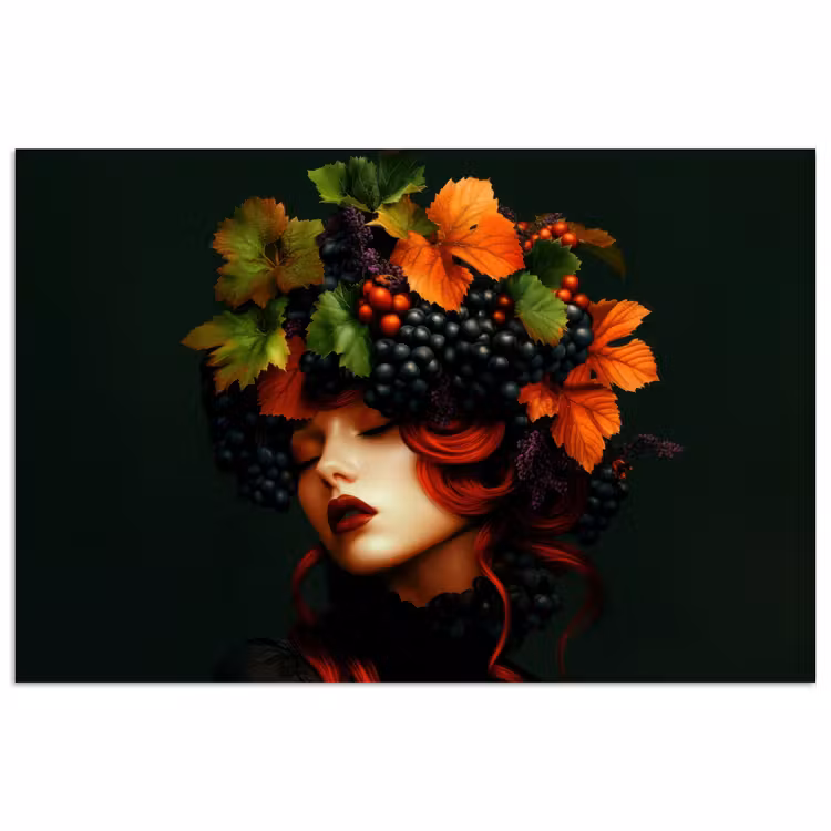 Vrouw - Rood - Groen - Druiven poster papier klein -3d