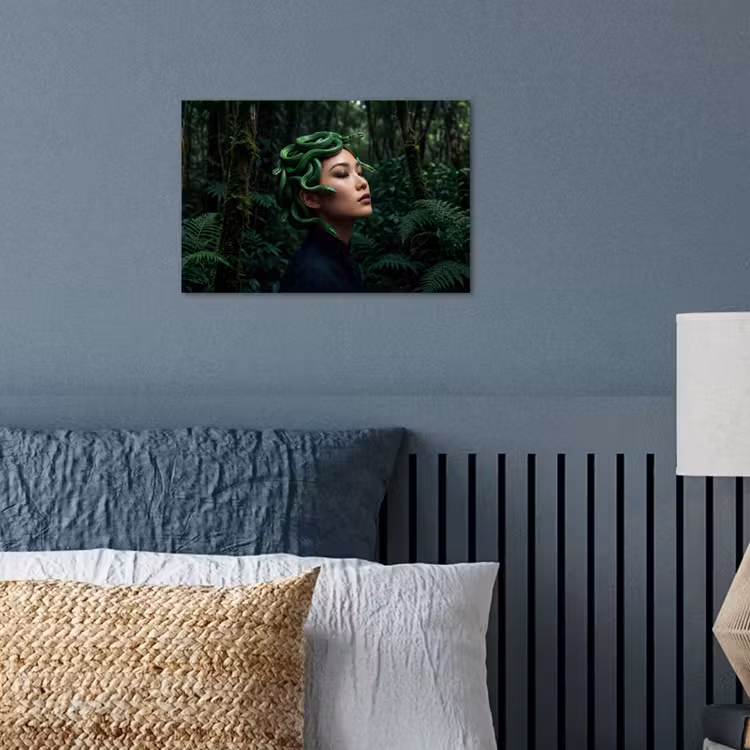 Vrouw - Slang - Natuur - Mystiek - Groen poster papier klein -sfeer2