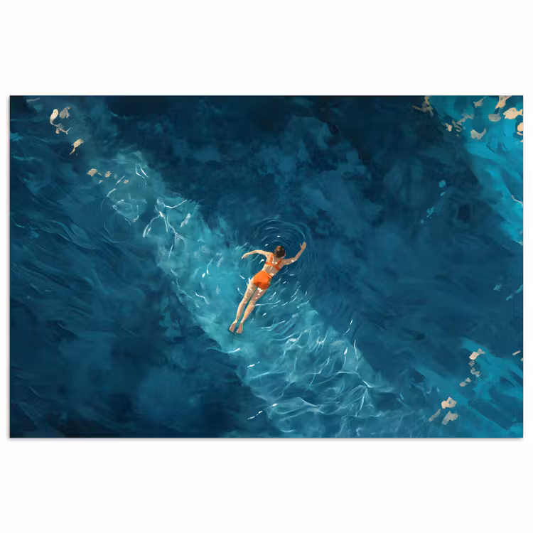 Vrouw - Water - Bikini - Oranje poster papier klein -3d