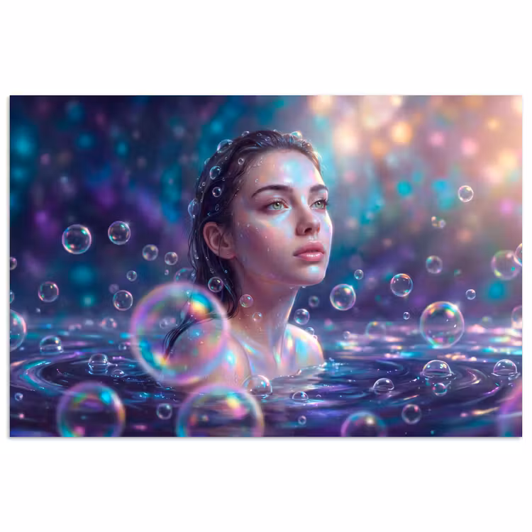 Vrouw - Water - Portret - Kleurrijk - Modern poster papier klein -3d