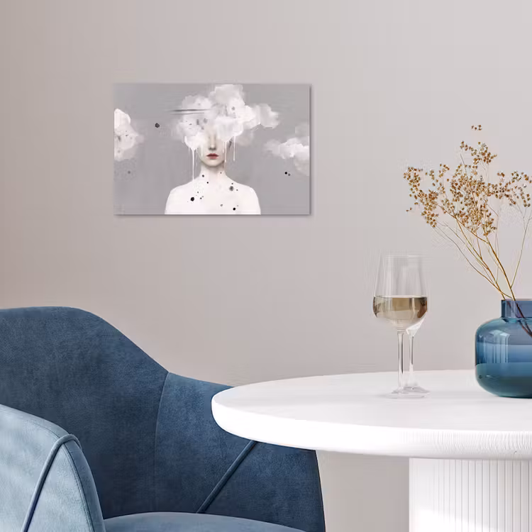 Vrouw - Wolk - Grijs poster papier klein -sfeer3