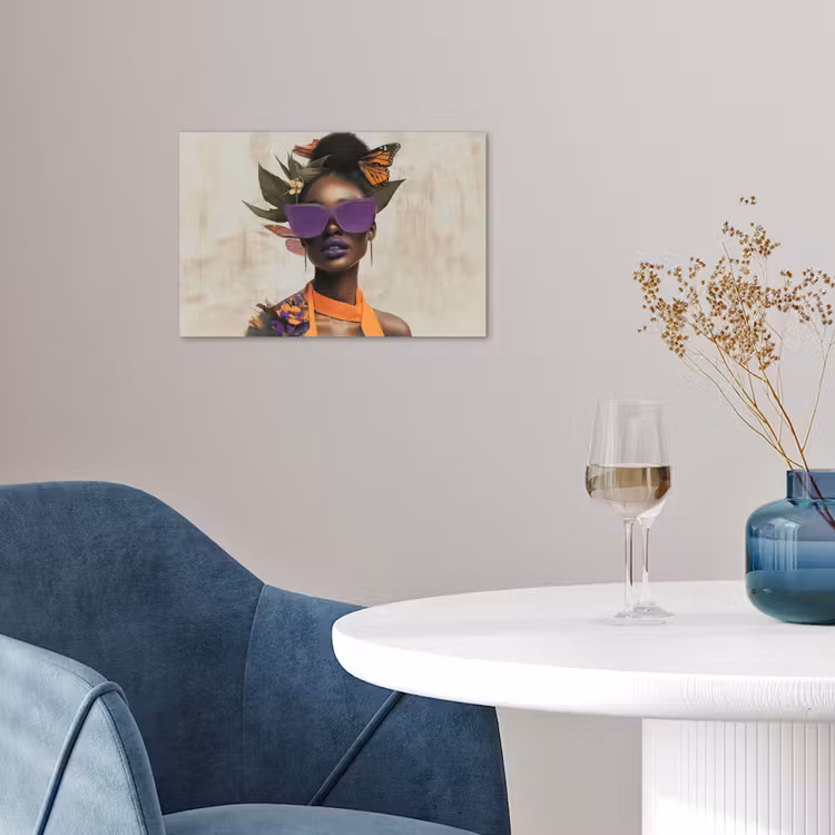 Vrouw - Zonnebril - Vlinder - Bloemen poster papier klein -sfeer3
