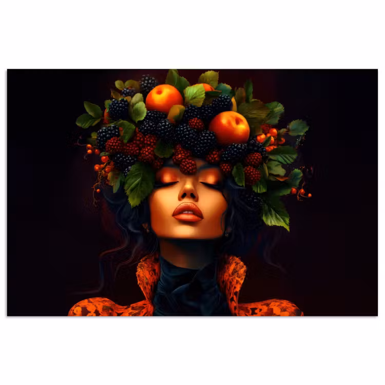 Vrouw - Zwart - Bessen - Bramen - Appels poster papier klein -3d
