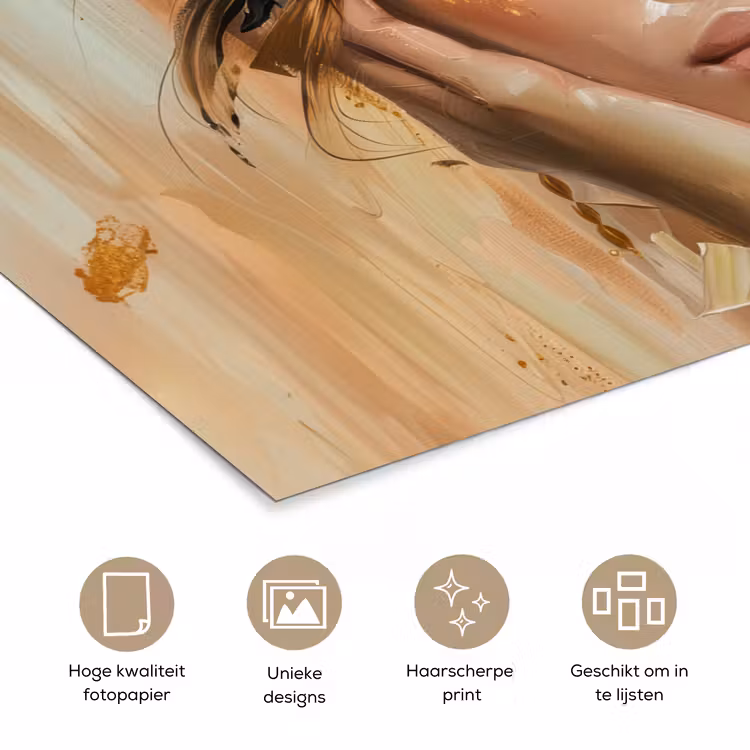 Vrouwen - Portret - Luxe - Goud poster papier klein -closeup_NL