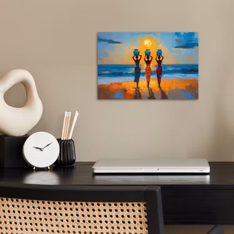 Vrouwen - Strand - Zondsondergang poster papier klein -sfeer1