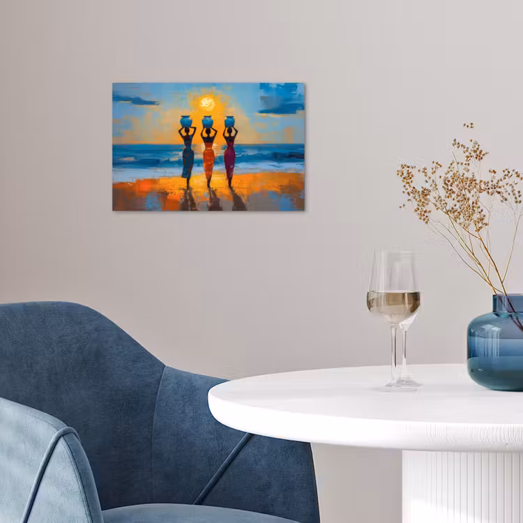 Vrouwen - Strand - Zondsondergang poster papier klein -sfeer3