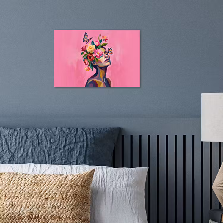 Vrouwengezicht - Vlinders - Kleurrijk poster papier klein -sfeer2