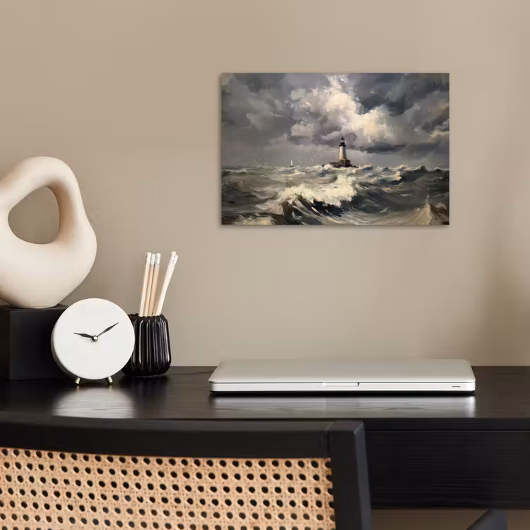 Vuurtoren - Golven - Storm poster papier klein -sfeer1