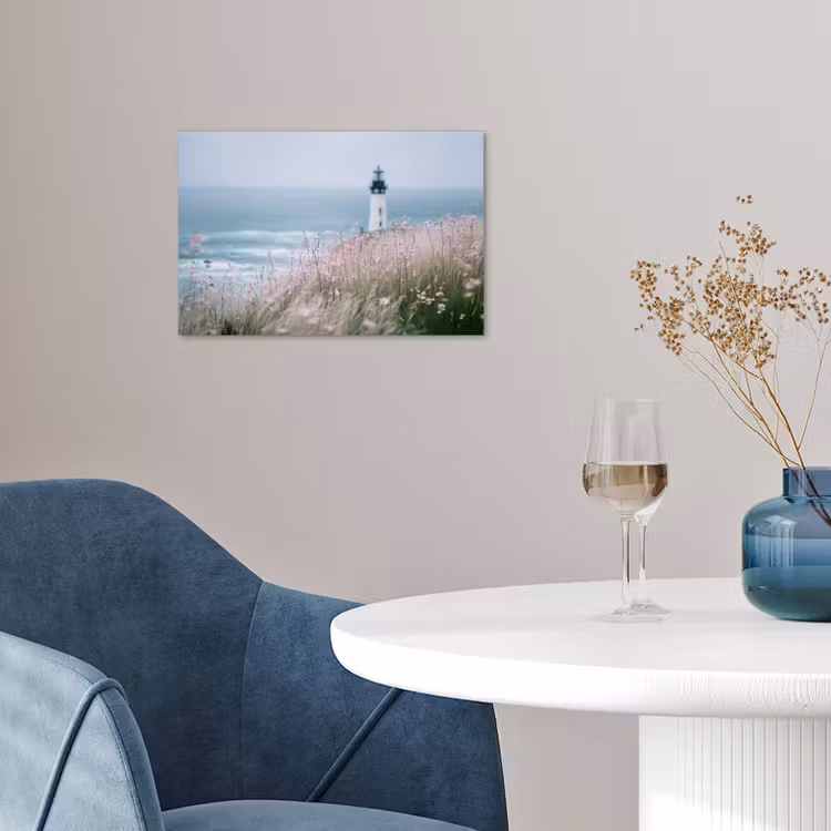Vuurtoren - Klif - Zee - Bloemen poster papier klein -sfeer3