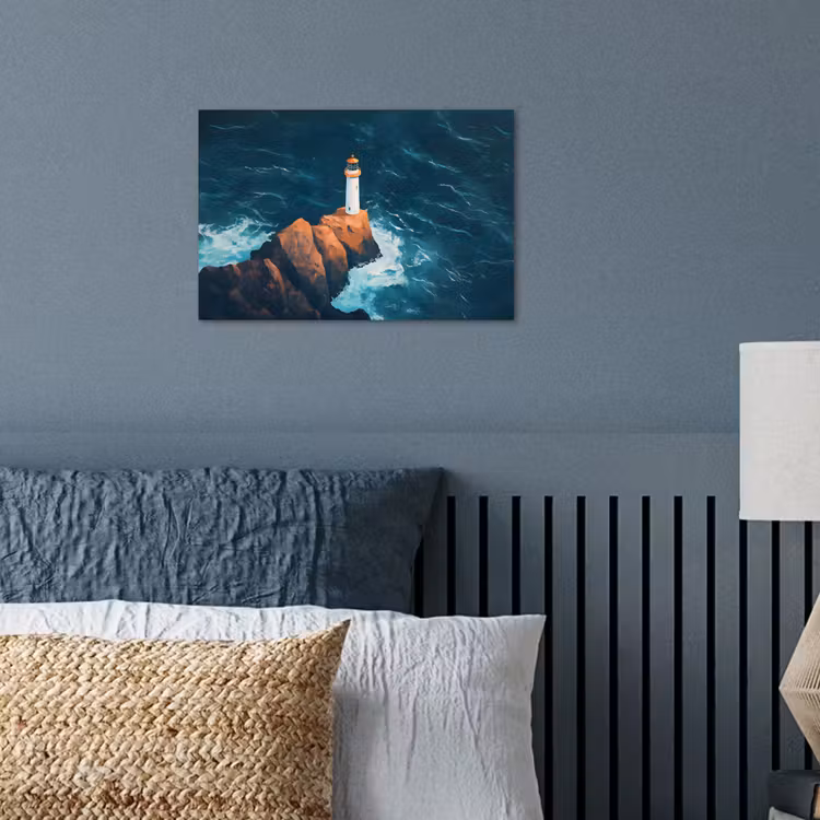 Vuurtoren - Rots - Zee - Golven poster papier klein -sfeer2