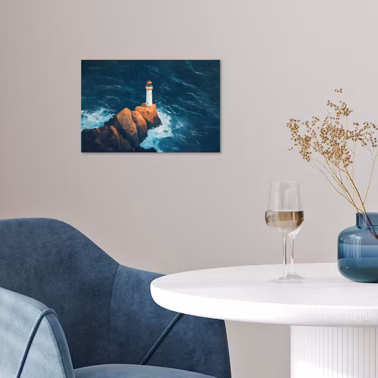 Vuurtoren - Rots - Zee - Golven poster papier klein -sfeer3
