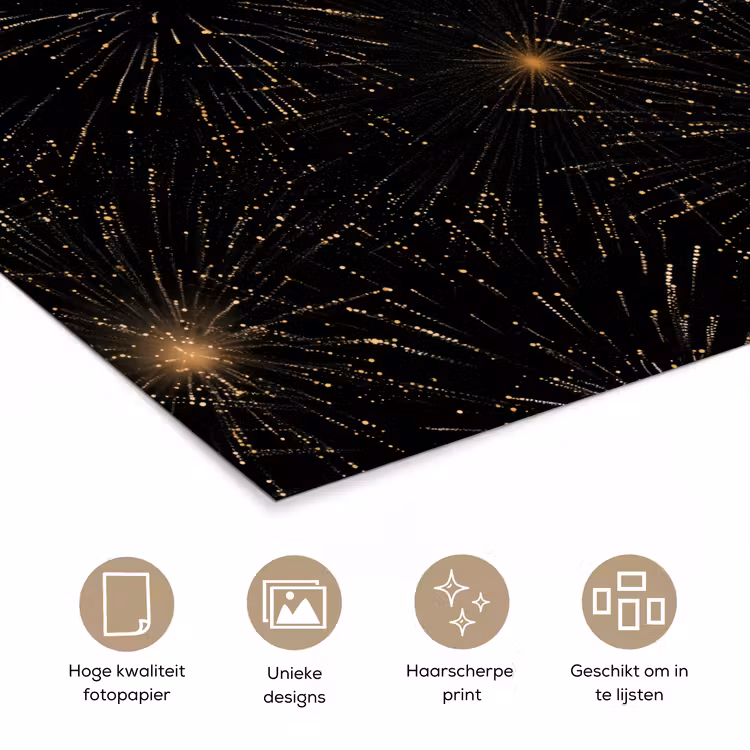Vuurwerk - Patroon - Feestelijk - Goud - Zwart poster papier klein 62 -closeup_NL
