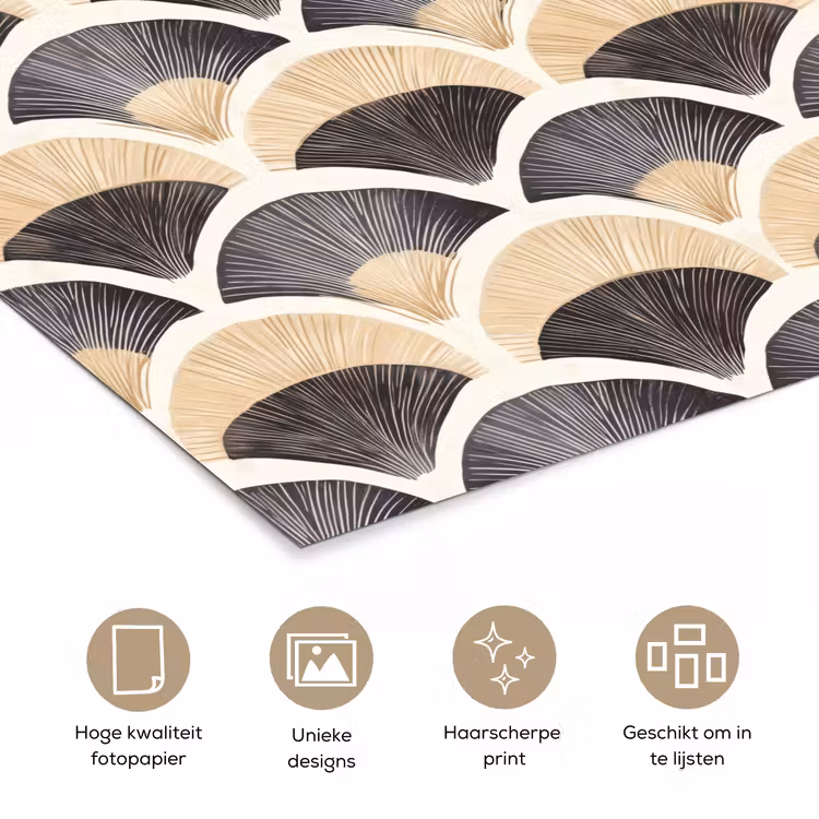 Waaier - Patroon - Zwart - Beige poster papier klein 62 -closeup_NL