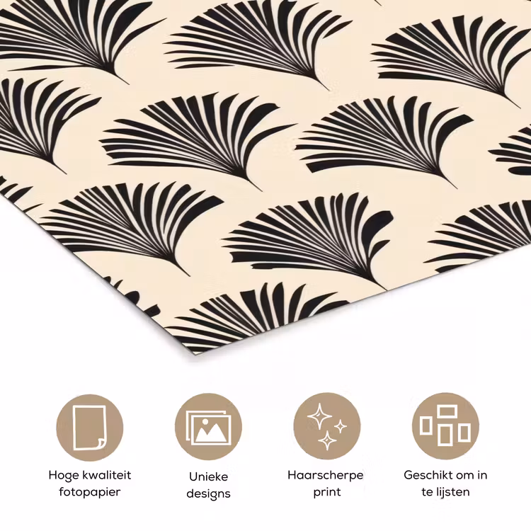 Waaiers - Botanisch - Zwart - Beige poster papier klein 62 -closeup_NL