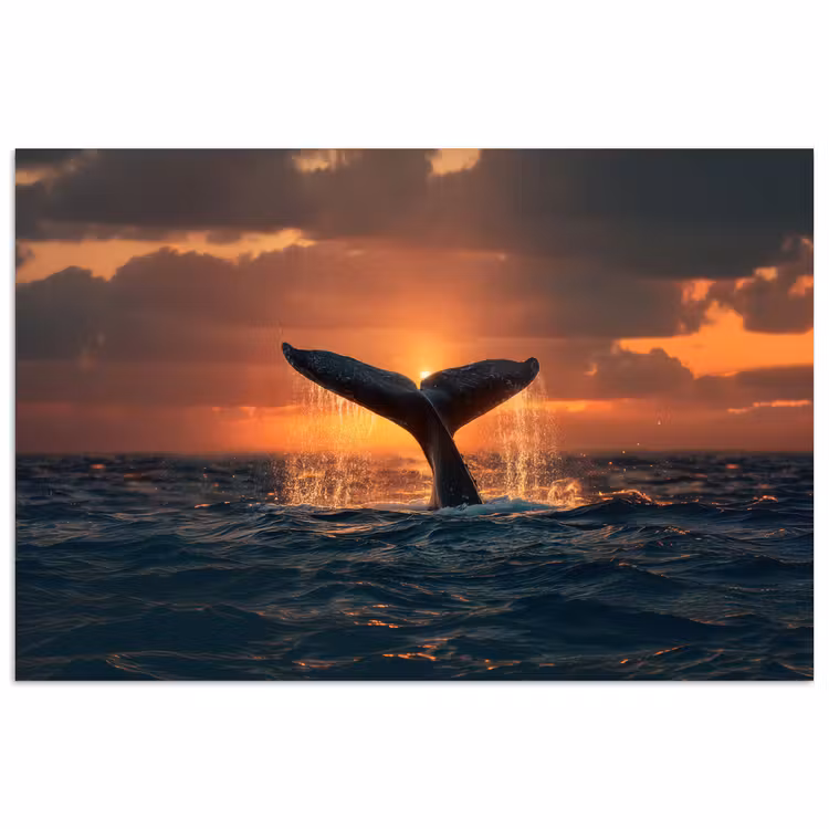 Walvis staart - Water - Zonsondergang poster papier klein -3d