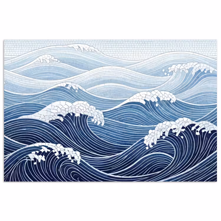 Water - Mozaïek - Landschap - Modern - Blauw poster papier klein -3d
