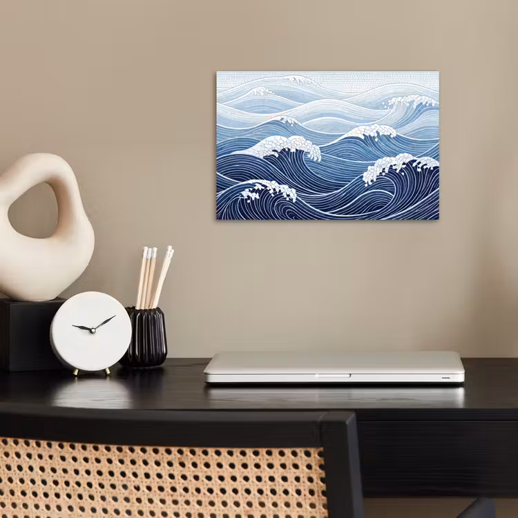 Water - Mozaïek - Landschap - Modern - Blauw poster papier klein -sfeer1