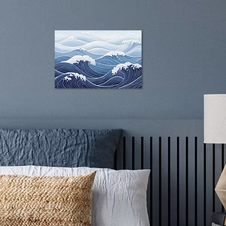 Water - Mozaïek - Landschap - Modern - Blauw poster papier klein -sfeer2