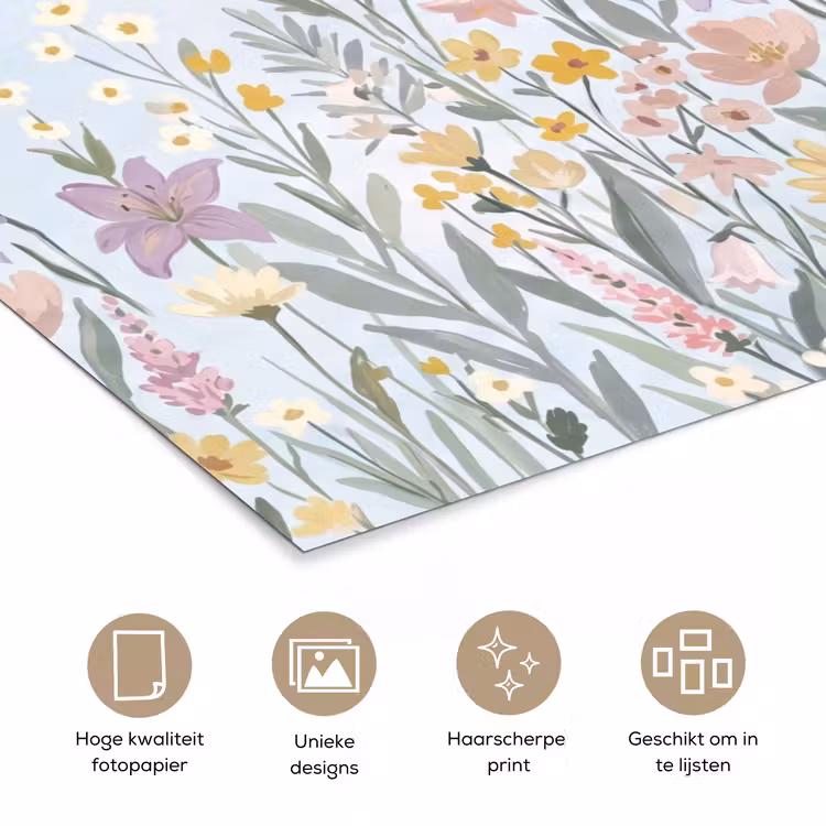 Weidebloemen - Illustratie - Kleurrijk poster papier klein -closeup_NL