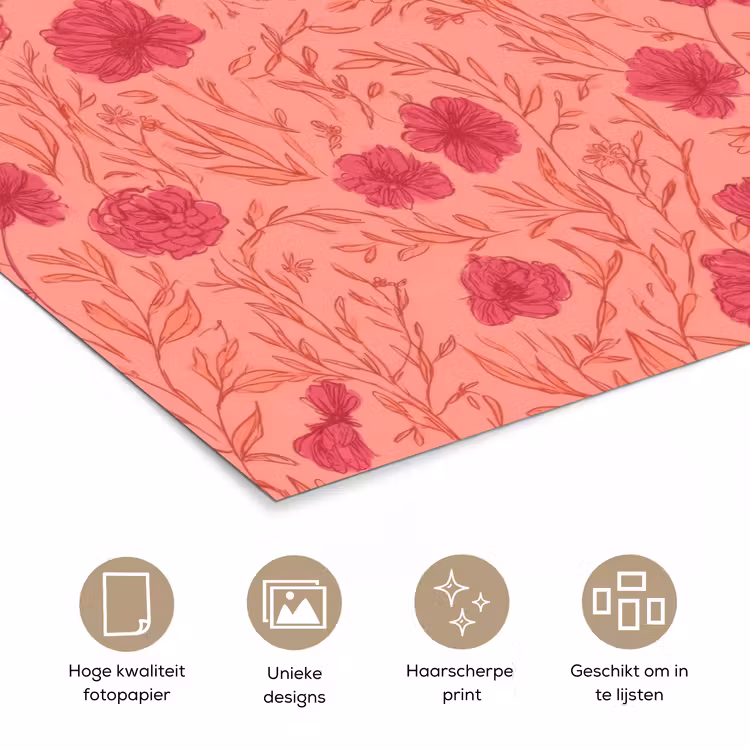 Weidebloemen - Romantisch - Roze poster papier klein 62 -closeup_NL