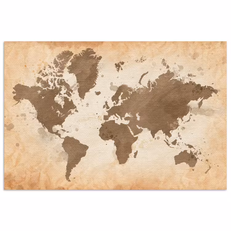 Wereldkaart - Beige - Bruin poster papier klein -3d