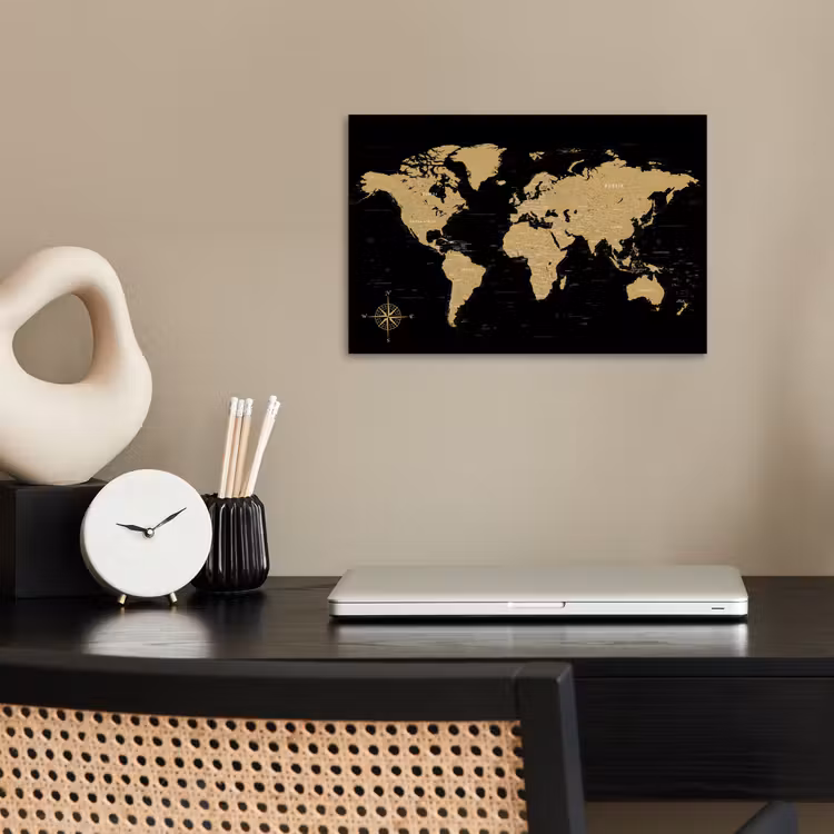 Wereldkaart - Beige - Zwart poster papier klein -sfeer1