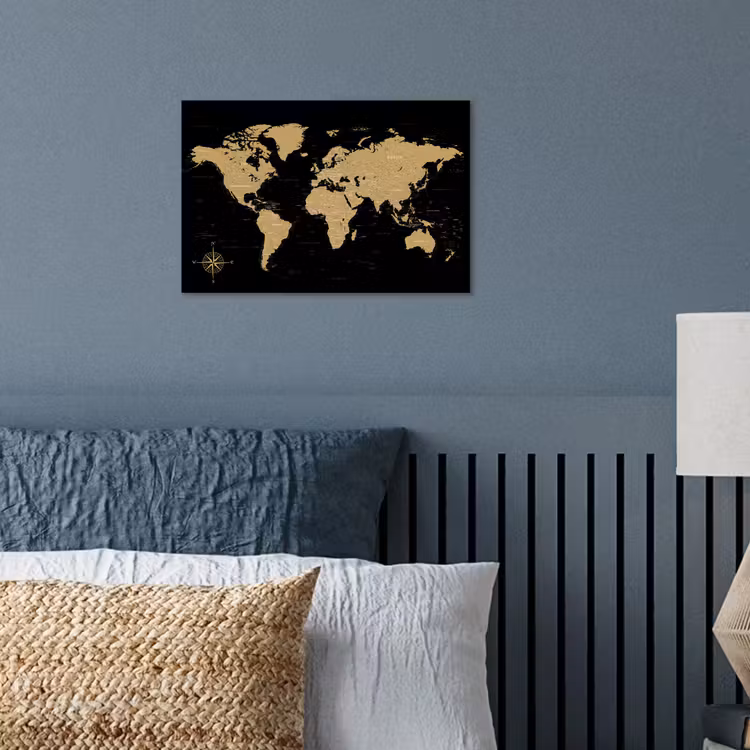 Wereldkaart - Beige - Zwart poster papier klein -sfeer2