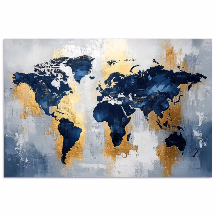 Wereldkaart - Blauw - Abstract poster papier klein -3d