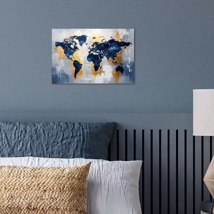 Wereldkaart - Blauw - Abstract poster papier klein -sfeer2