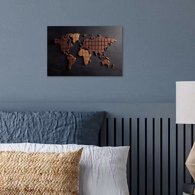 Wereldkaart - chocola - Smakelijke uitstraling poster papier klein -sfeer2
