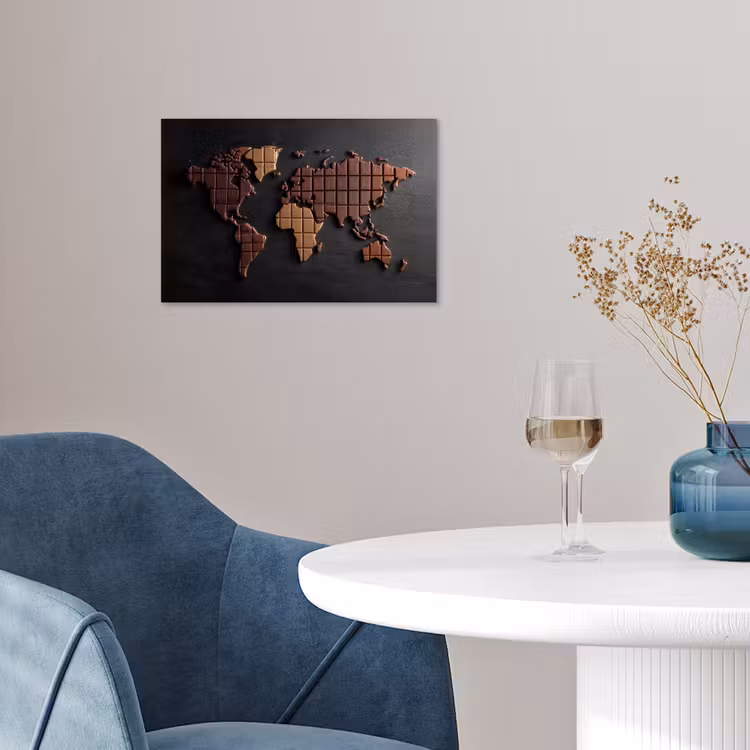 Wereldkaart - chocola - Smakelijke uitstraling poster papier klein -sfeer3