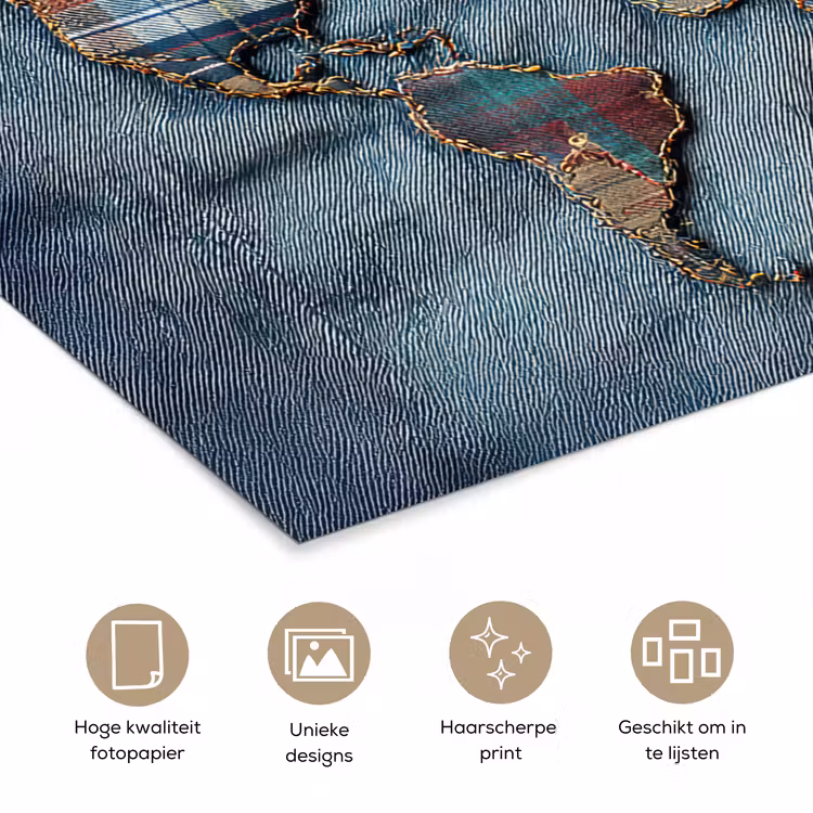 Wereldkaart - Denim - Textiel poster papier klein -closeup_NL