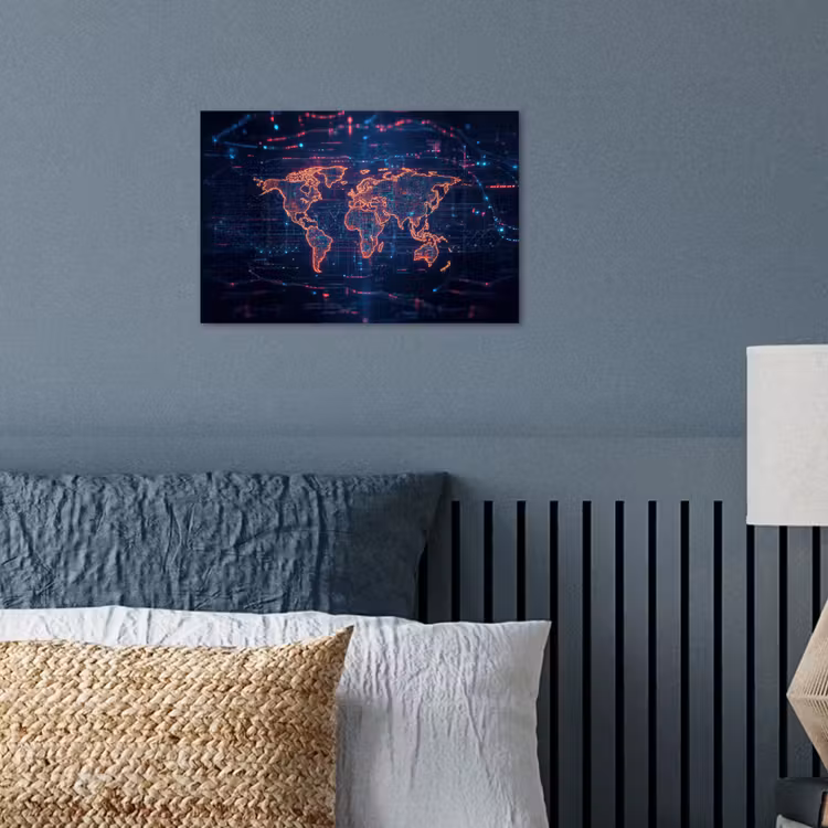 Wereldkaart - Futuristisch - Oranje poster papier klein -sfeer2
