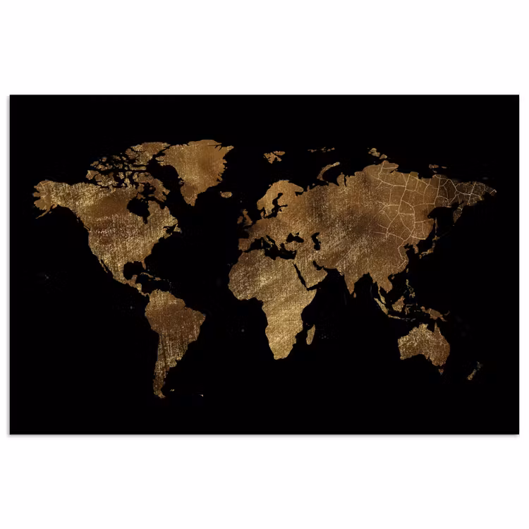Wereldkaart - Goud - Luxe - Aarde - Zwart poster papier klein -3d