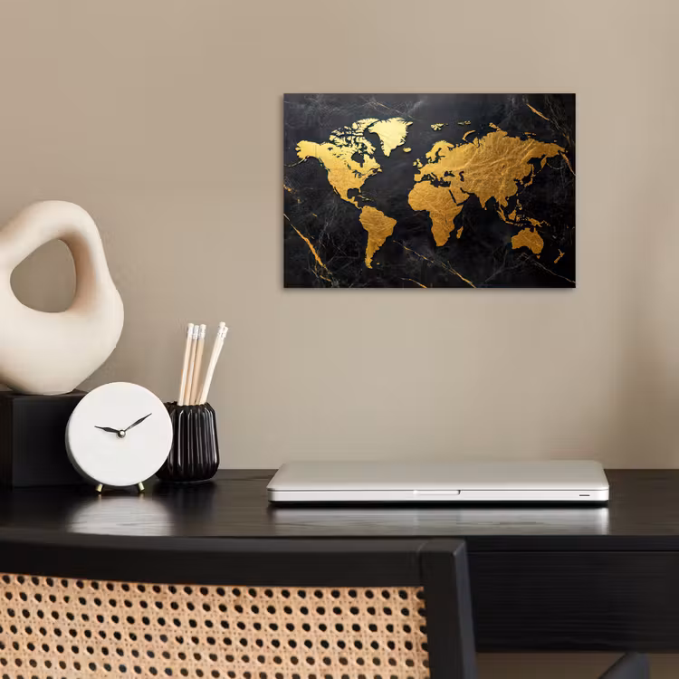 Wereldkaart - Goud - Marmer poster papier klein -sfeer1