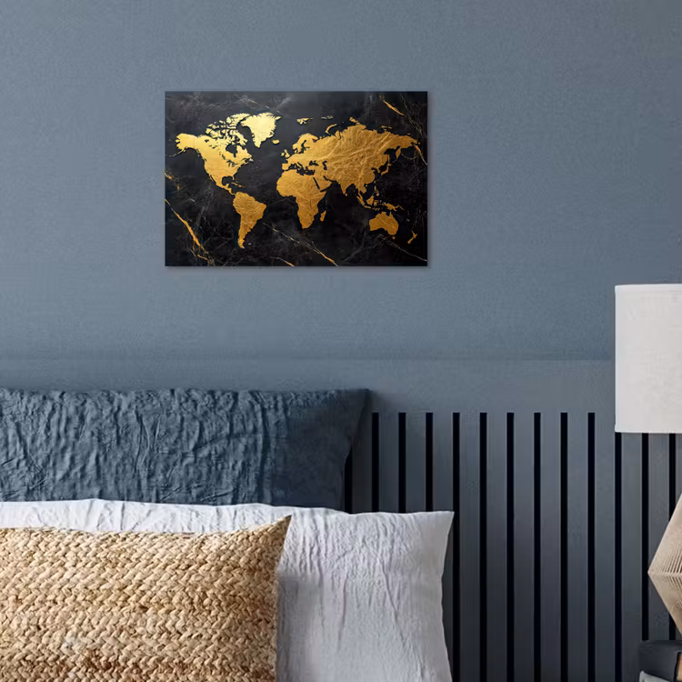 Wereldkaart - Goud - Marmer poster papier klein -sfeer2