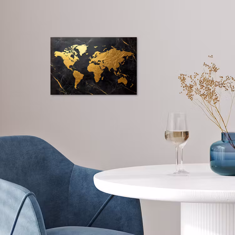 Wereldkaart - Goud - Marmer poster papier klein -sfeer3