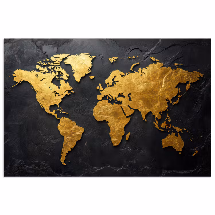 Wereldkaart - Goud - Steen poster papier klein -3d