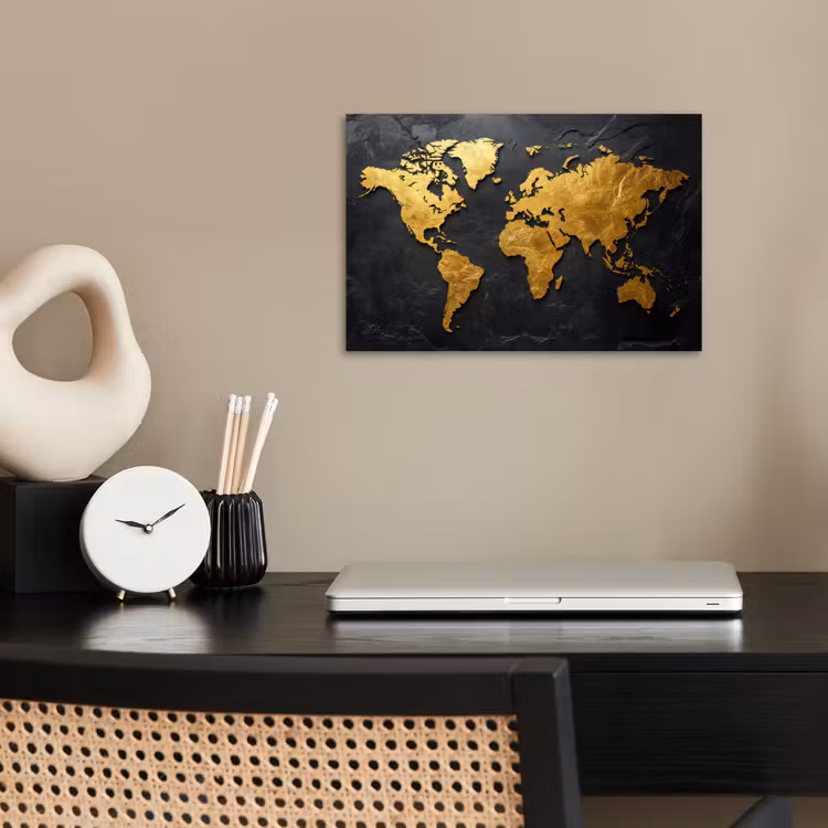 Wereldkaart - Goud - Steen poster papier klein -sfeer1